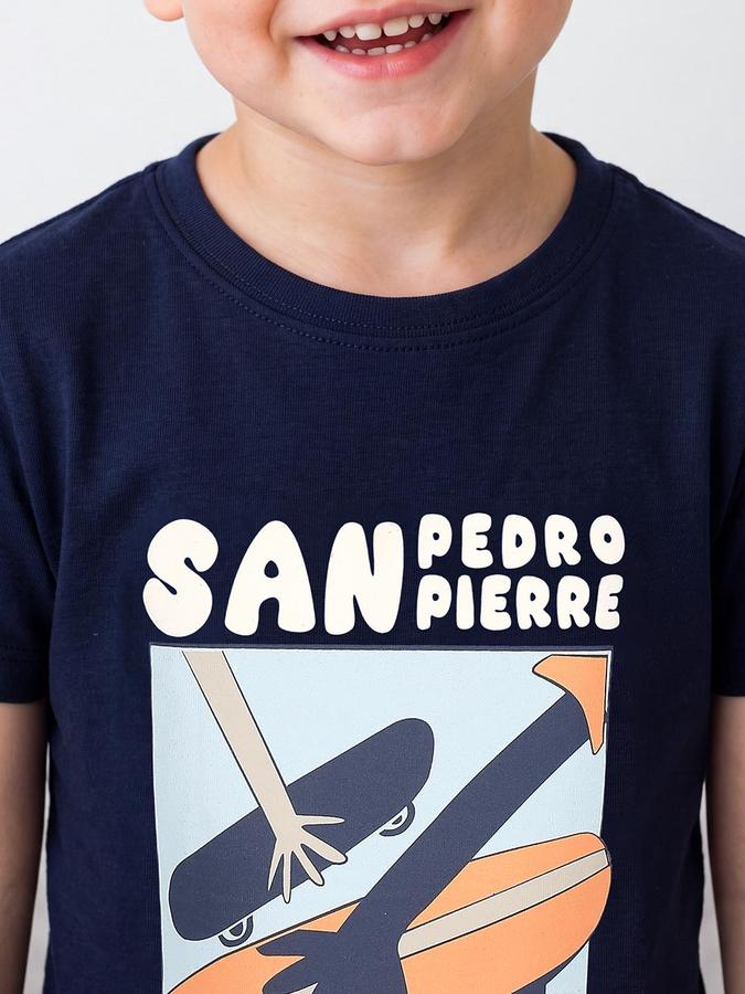 R&B Boys Navy Blue Short Sleeve Round Neck Skating Graphic Print T-Shirt