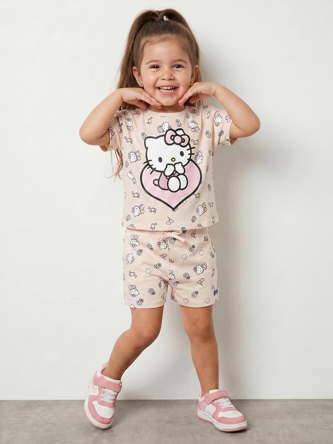 R&B Pink Girls Printed Short Sleeves Clothing Set