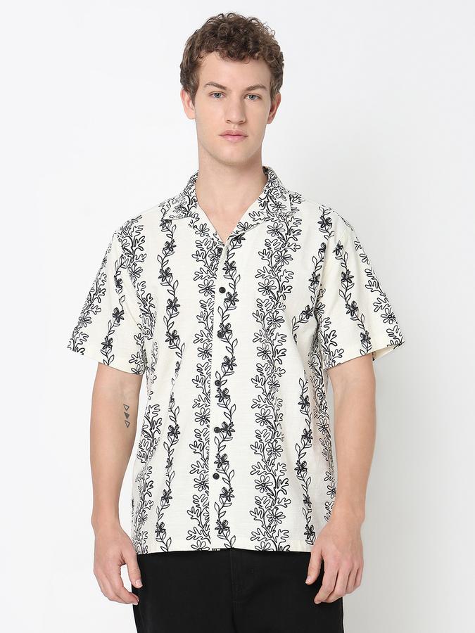 R&B Men's Ivory Printed Shirt