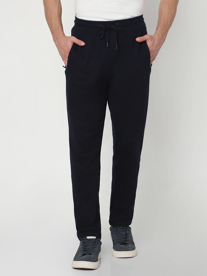 Men Cotton Tapered Fit Drawstring Waist Open Hem Trackpants
