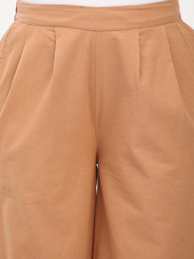 Women Cotton Culottes Elasticated Waist Pleated Trousers