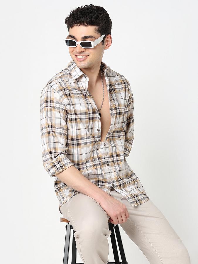 R&B Men's Beige Checked Shirt