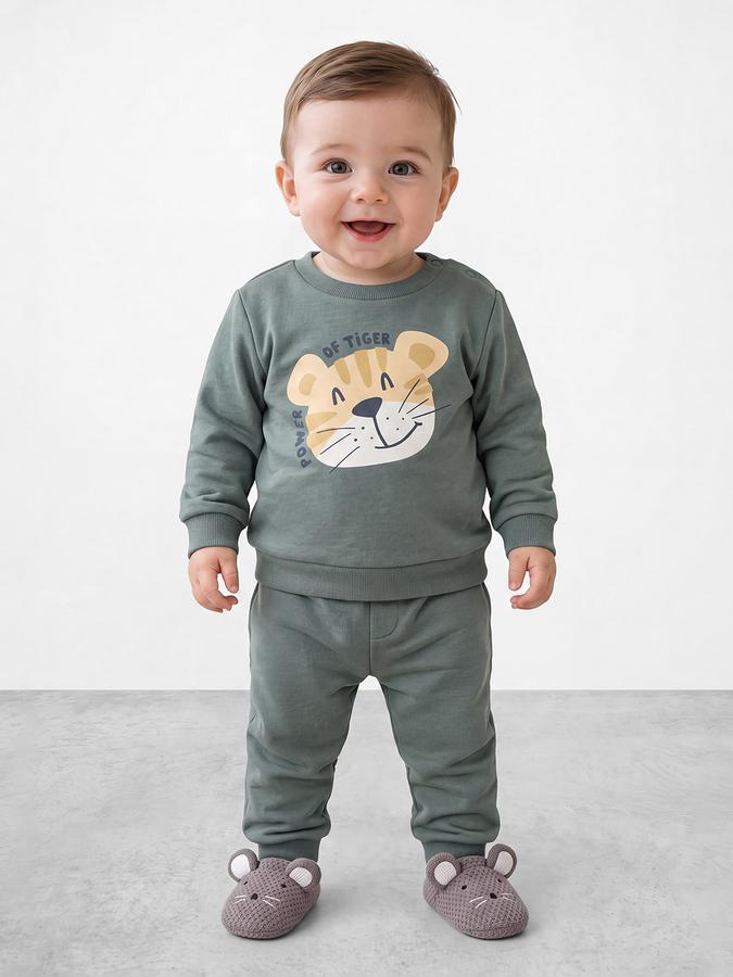 R&B Boys Green Animal Graphic Print Long Sleeve Sweatshirt & Joggers Set