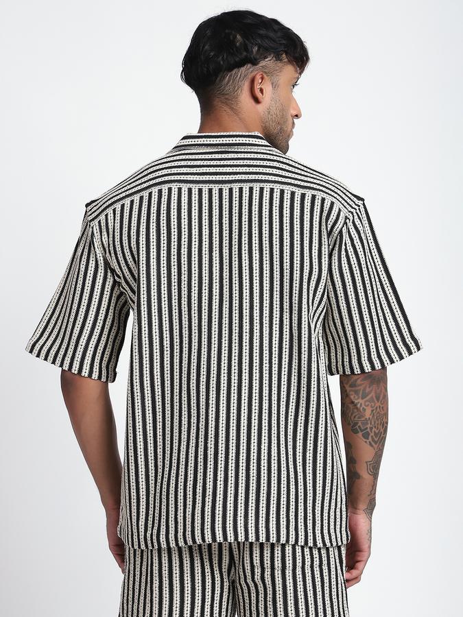 Men Cotton Blend Relaxed Fit Cuban Collar Striped Shirt