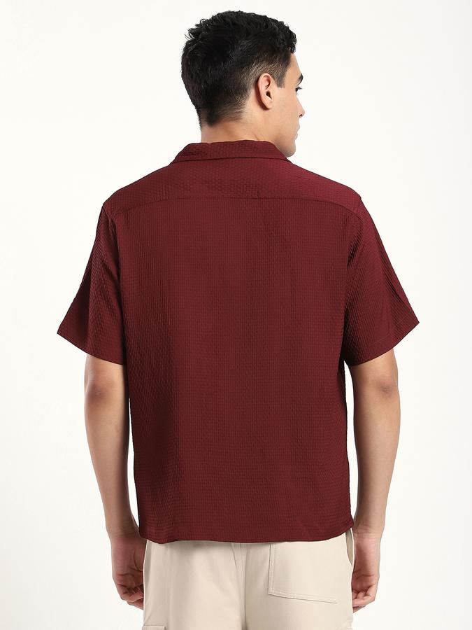 Men Polyester Relaxed Fit Cuban Collar Textured Shirt