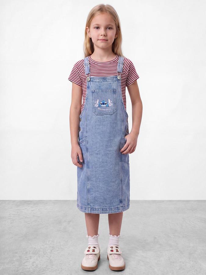 R&B Girls Blue Lilo & Stitch Graphic Print Three-Fourth Dungarees