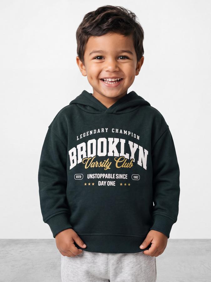 R&B Boys Green Typography Print Hooded Long Sleeves Sweatshirt