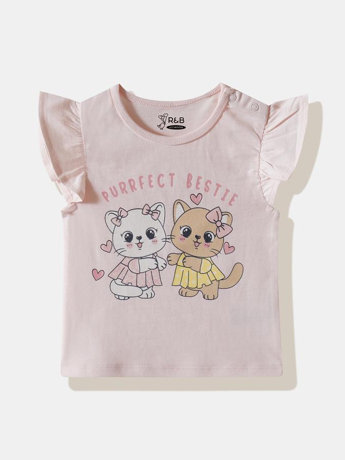 Girls Cotton Regular Fit Crew Neck Graphic T-shirt