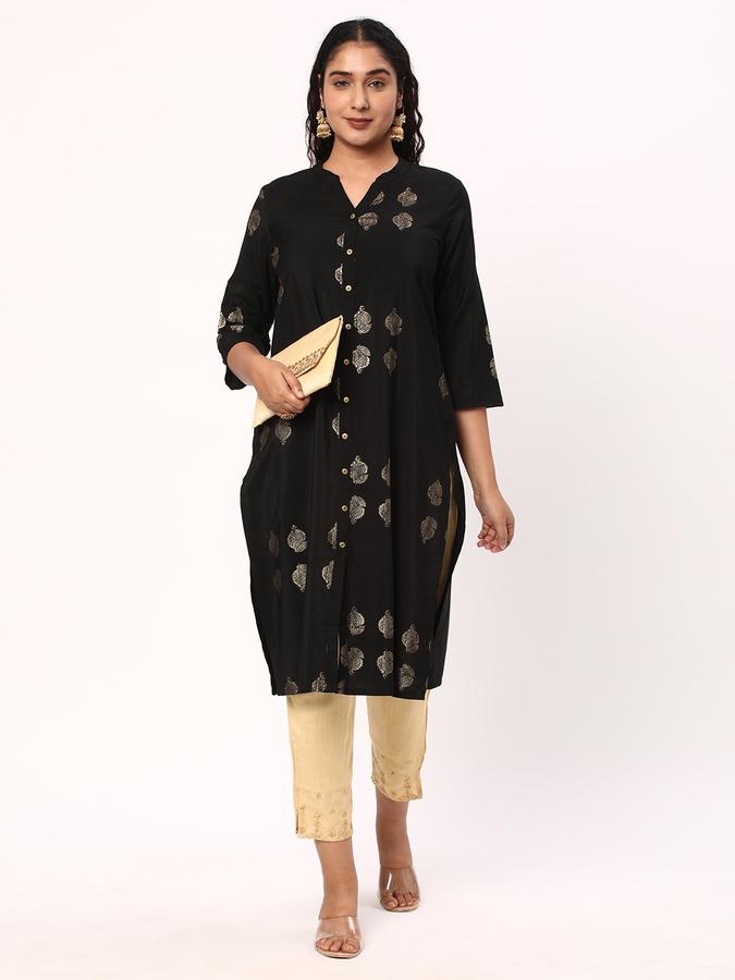 Women Floral Print No Darts Straight Kurta image number 1