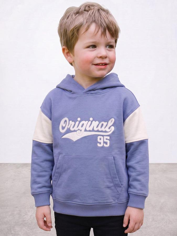 R&B Boys Sky Blue Typography Print Hooded Long Sleeves Sweatshirt