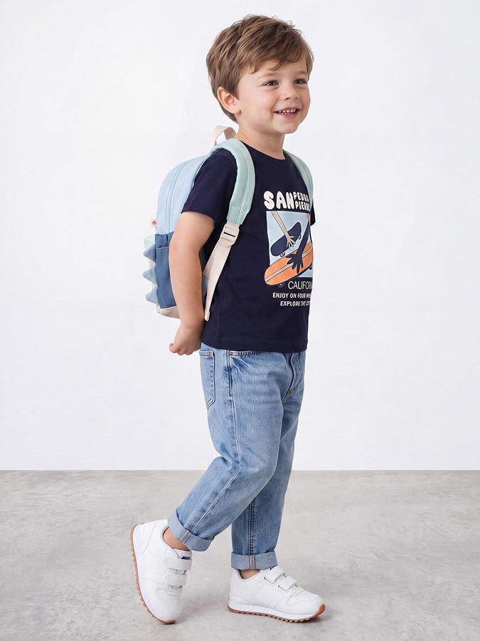 R&B Boys Navy Blue Short Sleeve Round Neck Skating Graphic Print T-Shirt