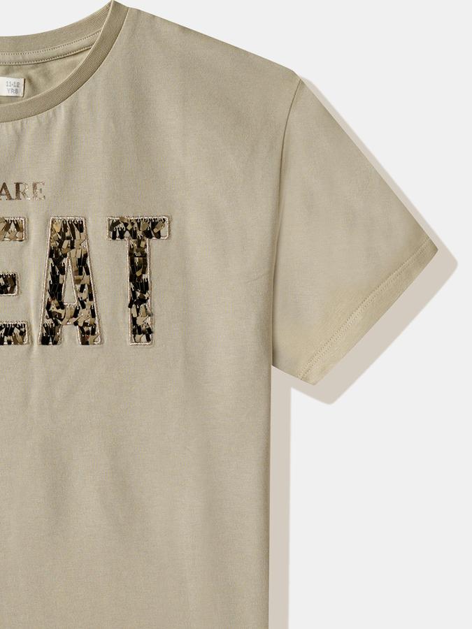 Girls Cotton Blend Regular Fit Crew Neck Short Sleeve Graphic Top