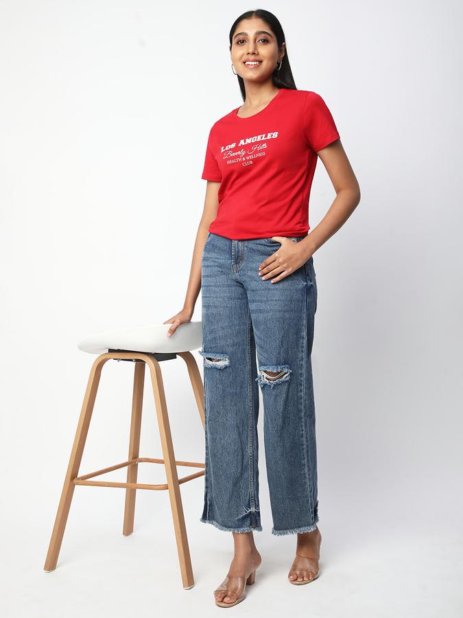 Women Cotton Regular Fit Crew Neck Graphic T-shirt