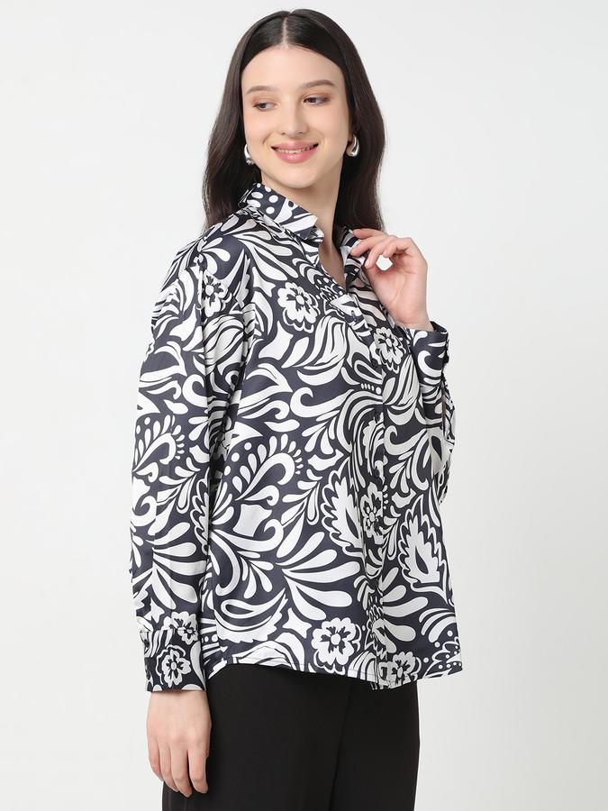 R&B Women Dark Blue Floral Print Shirt