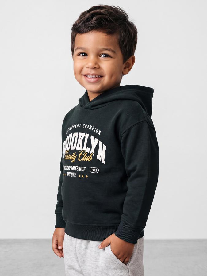 R&B Boys Green Typography Print Hooded Long Sleeves Sweatshirt