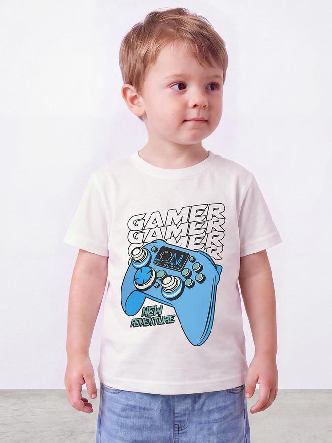 R&B Boys Ivory Short Sleeve Round Neck Game Controller Graphic Print T-Shirt