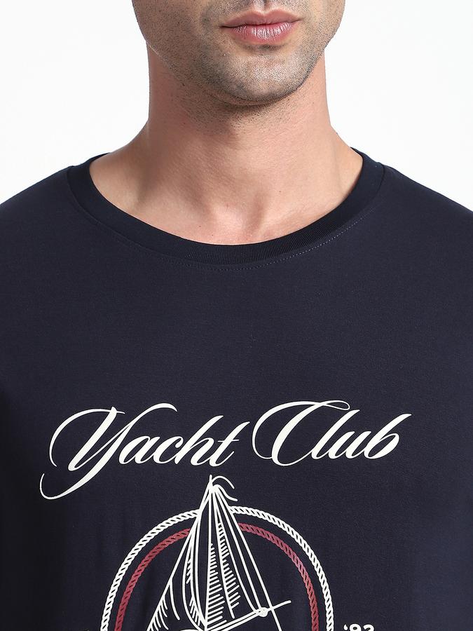 R&B Men's Navy Blue Printed T-Shirt