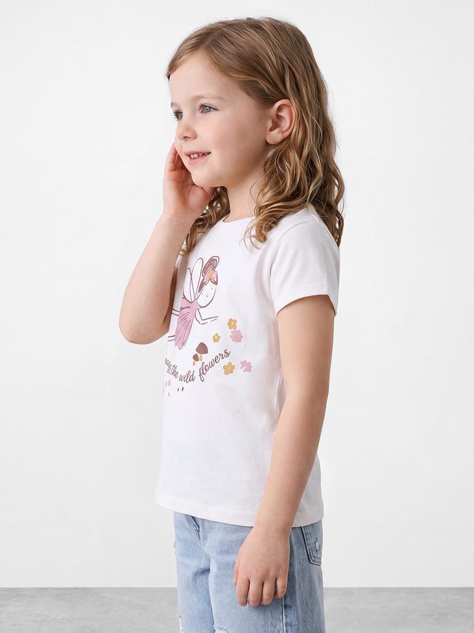 R&B Girls Beige Graphic Print Short Sleeves Tshirt