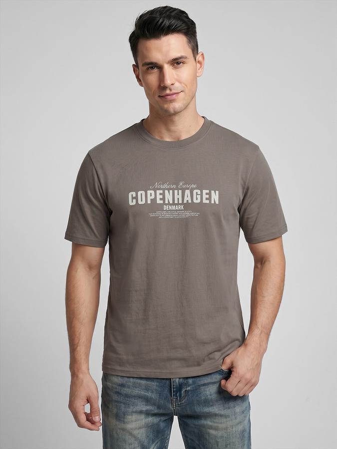 R&B Grey Typography Men Round Neck Relaxed Fit Short Sleeves T-Shirt 
