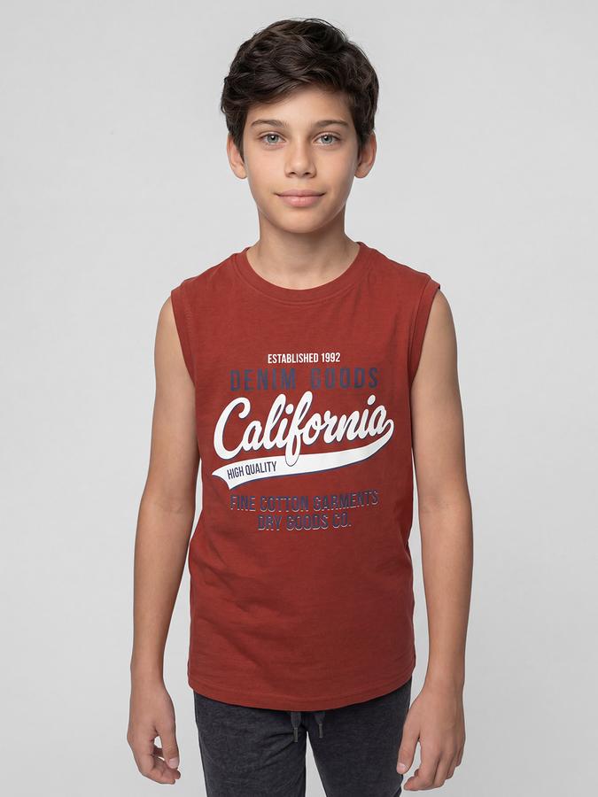 R&B Maroon Graphic Print Boys Round Neck Regular Fit Sleeveless T-Shirt 