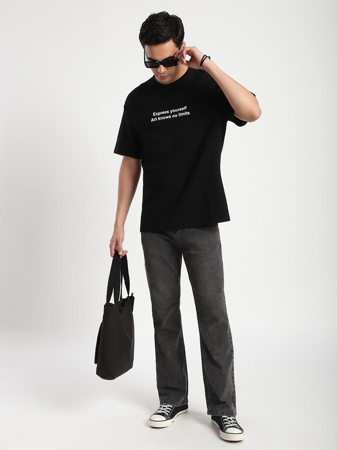Men Cotton Loose Fit Crew Neck Typographic T-shirt