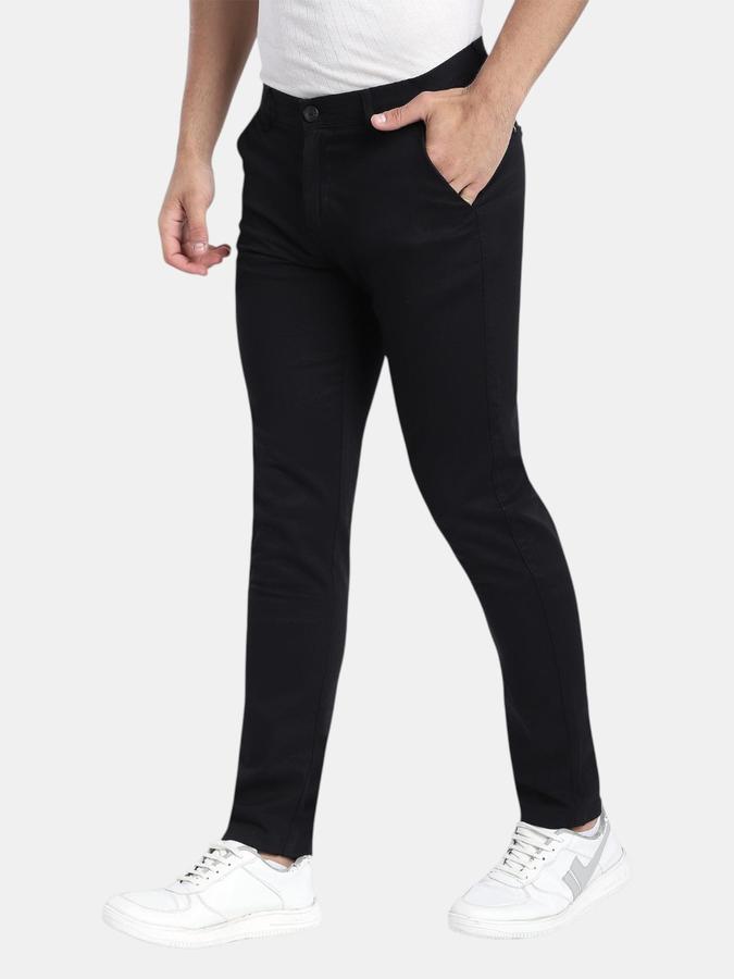 R&B Black Slim Fit Men Mid Rise Trouser