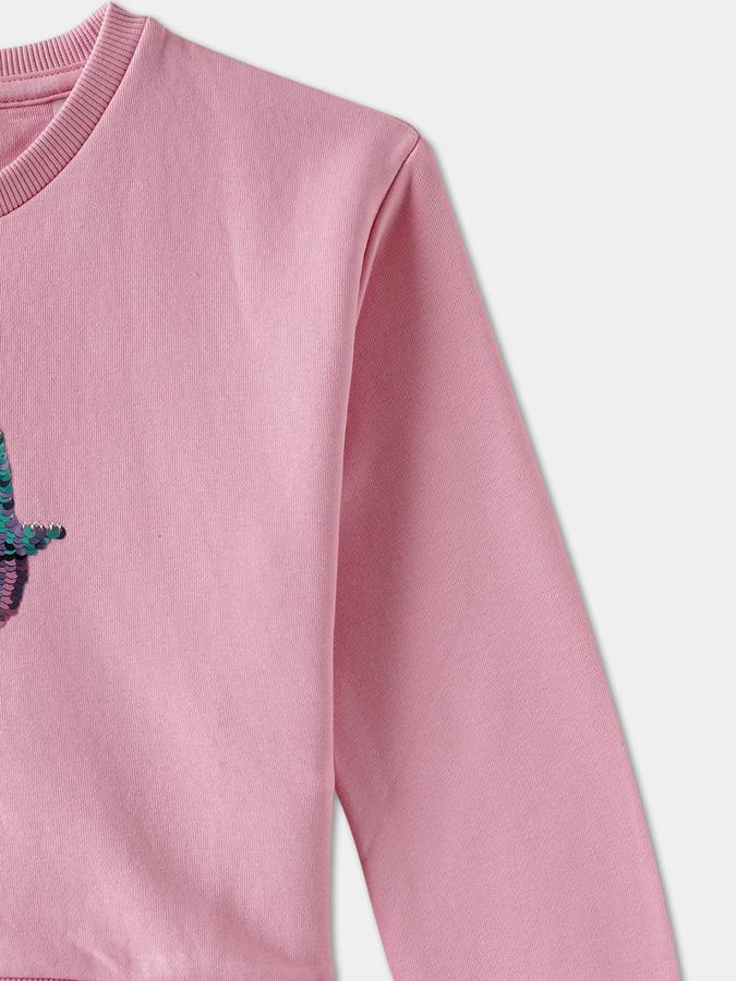 Girls Cotton Blend Regular Fit Crew Neck Embellished Sweatshirt