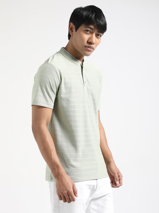 Men Cotton Blend Regular Fit Henley Textured T-shirt