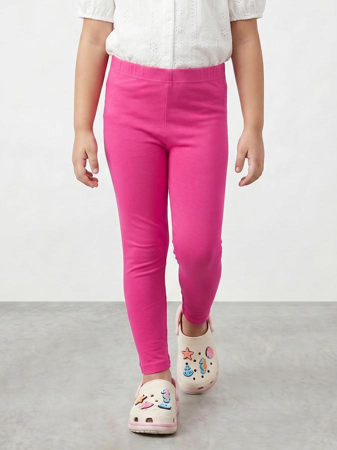 R&B Girl Pink Solid Cotton Blend Leggings