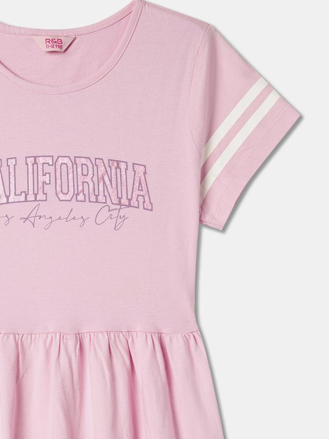 Girls Cotton A-Line Round Neck Printed Dress