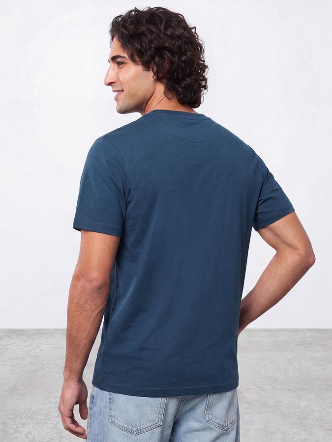 R&B Men Mallard Blue Typographic Print Short Sleeves Pure Cotton Tshirt