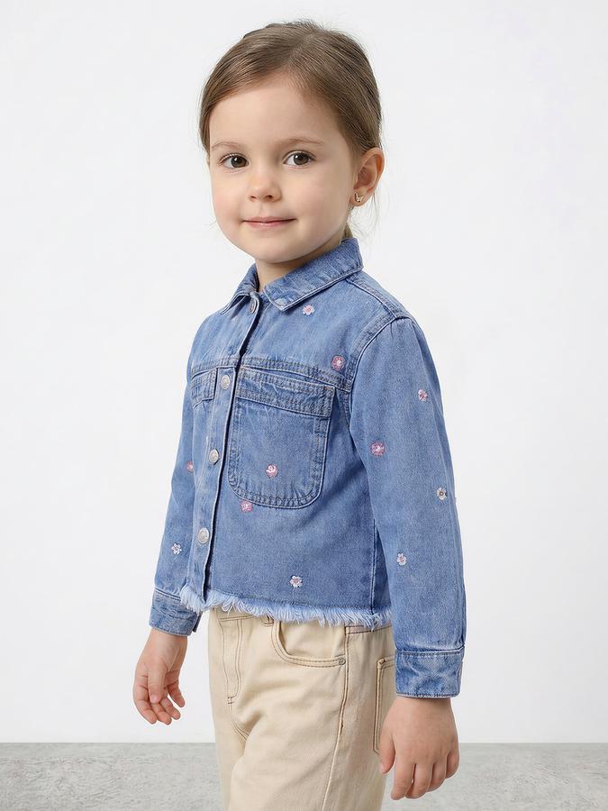 R&B Girls Blue Full Sleeves Floral Embroidery Denim Jacket