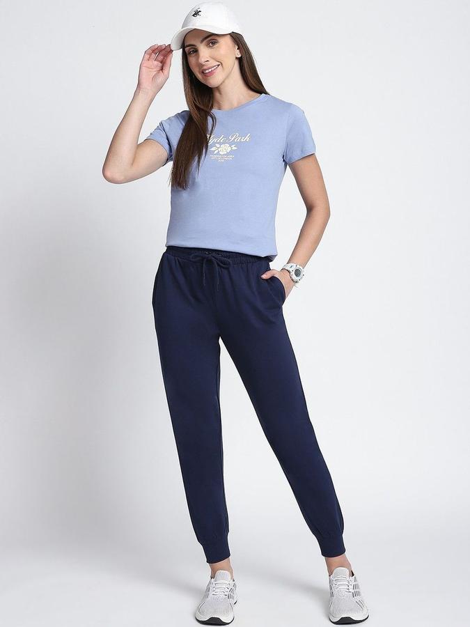 R&B Women Dark Blue Solid Joggers Fit Trousers