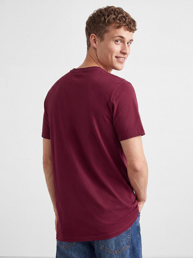 R&B Men Cherry Red Graphic Print Short Sleeves Pure Cotton Tshirt