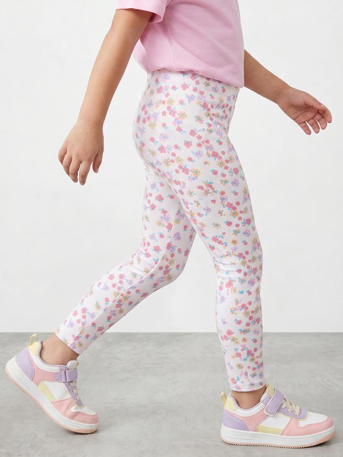 R&B Girl White Printed Cotton Blend Leggings