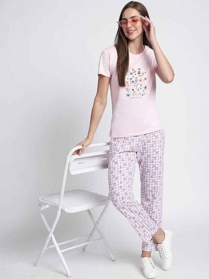 R&B Women Lilac Checked Regular Fit Trousers