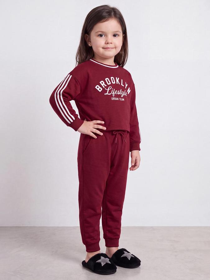 R&B Girls Red Typography Long Sleeve Sweatshirt and Jogger Set
