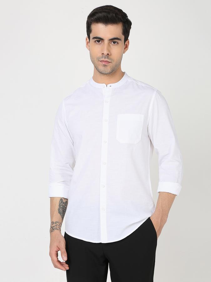 Men Regular Fit Shirt with Mandarin Collar image number 0