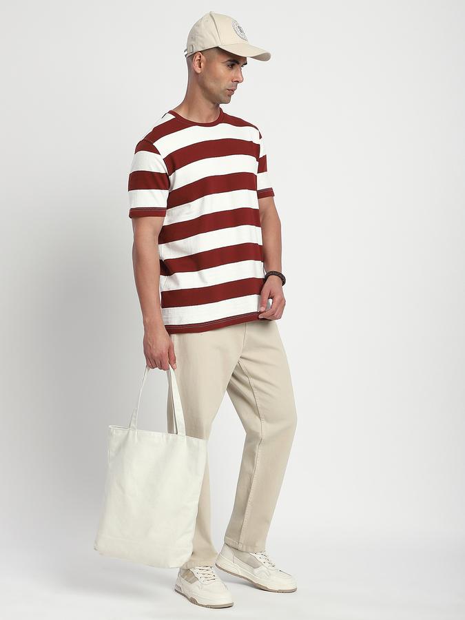 Men Cotton Regular Fit Crew Neck Striped T-shirt