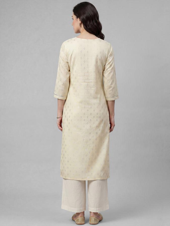 R&B White Printed Women Three-Quarter Sleeves Round Neck Kurta