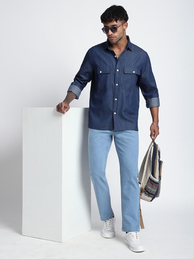 Men Cotton Regular Fit Point Collar Solid Shirt