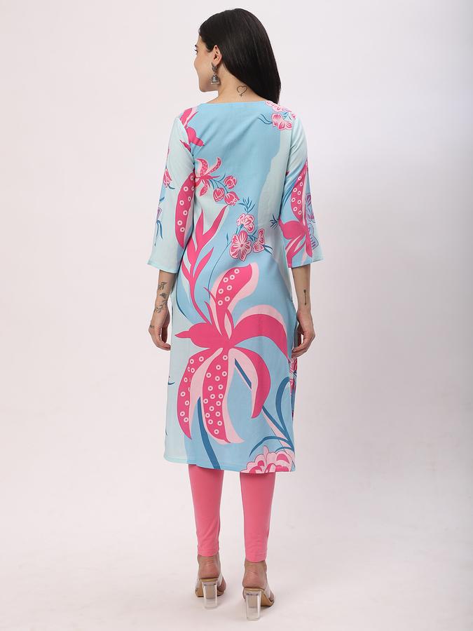 Women Rayon Regular Fit Round Neck Printed Kurta