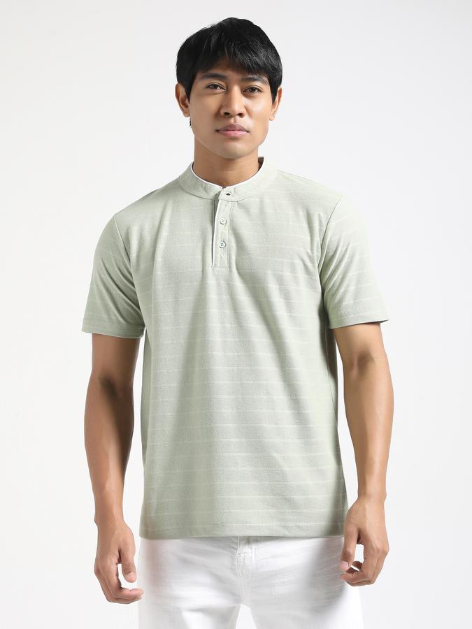 Men Cotton Blend Regular Fit Henley Textured T-shirt