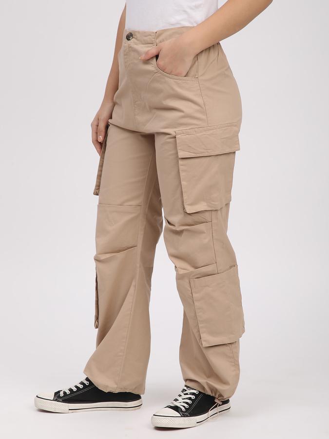 R&B Women Sand Solid Cargo Trousers