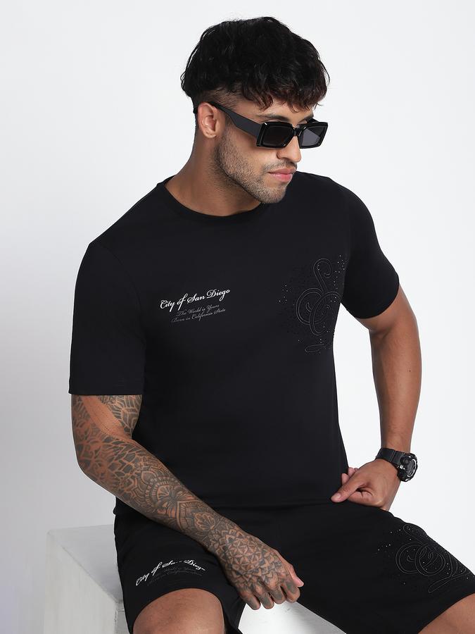 R&B Men's Black Printed T-Shirt