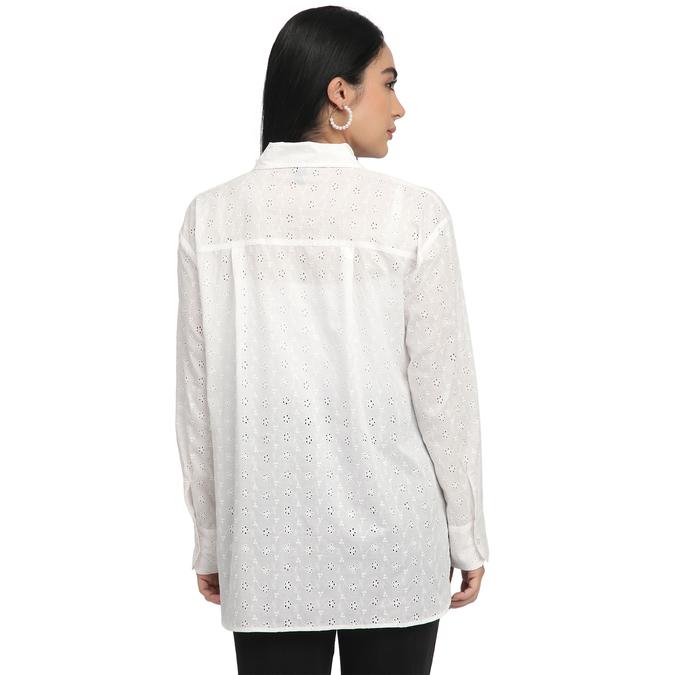 R&B Women Ivory Textured Eyelet Shirt
