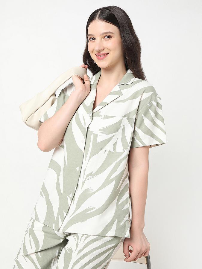 Women Viscose Regular Fit Shirt Collar Printed Top