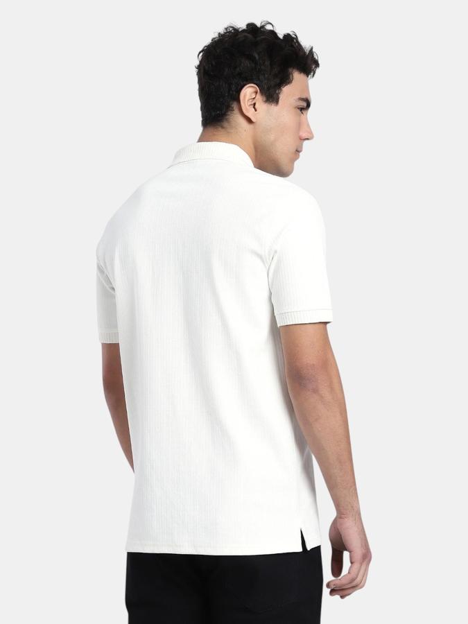 R&B Off White Textured Men Short Sleeve Polo T-shirt