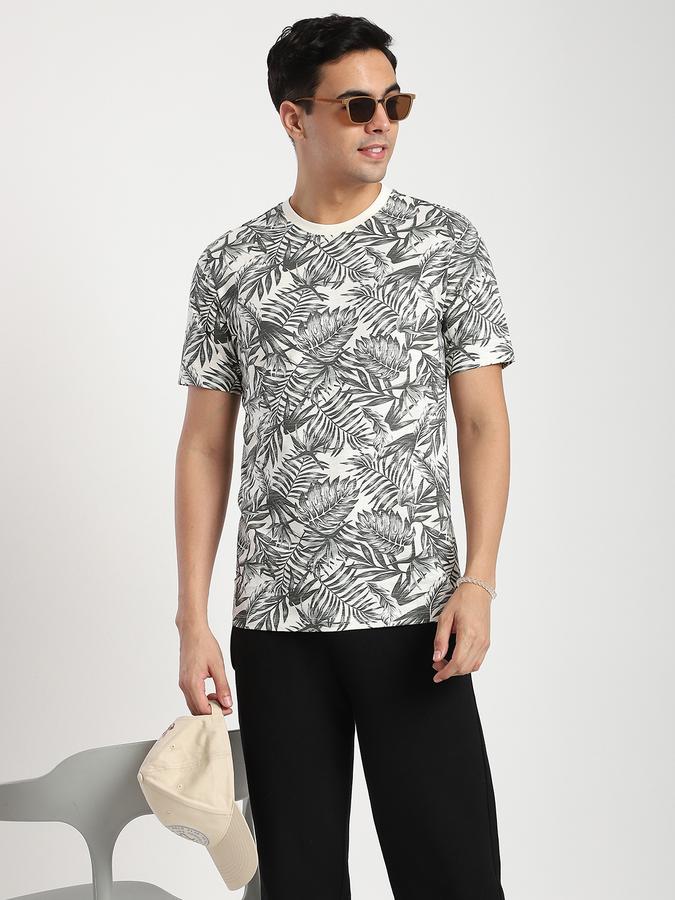 Men Cotton Regular Fit Crew Neck Printed T-shirt