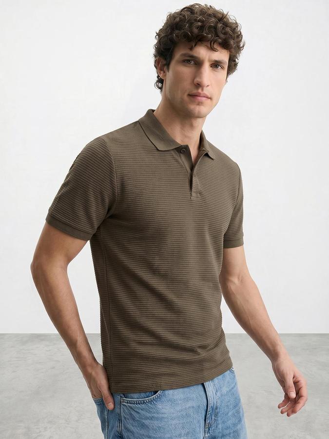 R&B Olive Men Textured Short Sleeves Tshirt